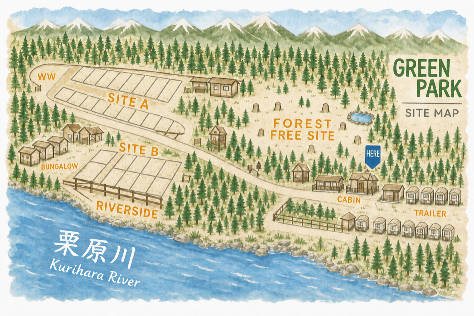 栗原川に面したグリーンパークふきわれのイメージマップ